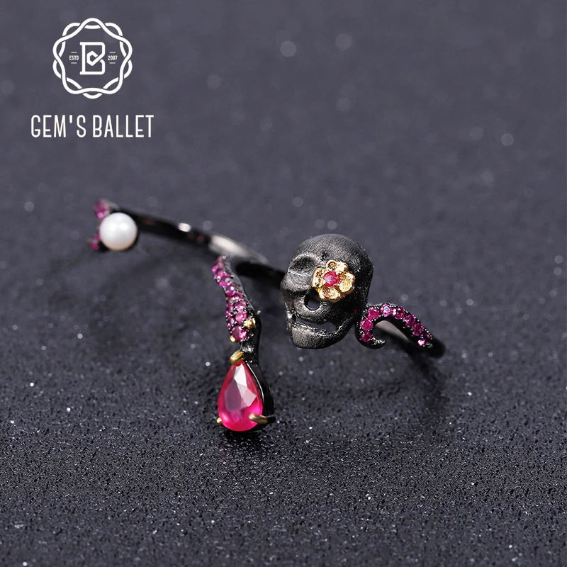 GEM'S BALLET Natural Ruby Gems - đánh giá và giá Gothic Skull Ring