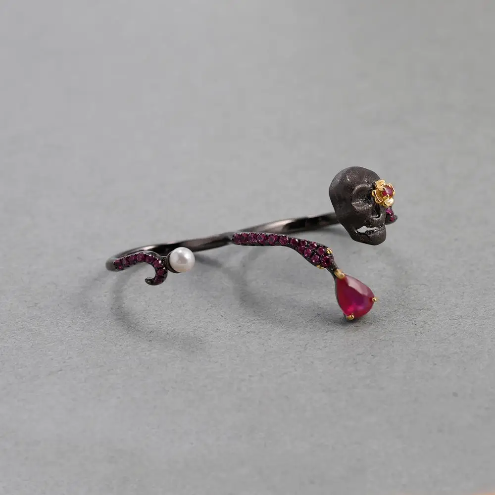 GEM'S BALLET Natural Ruby Gems - đánh giá và giá Gothic Skull Ring